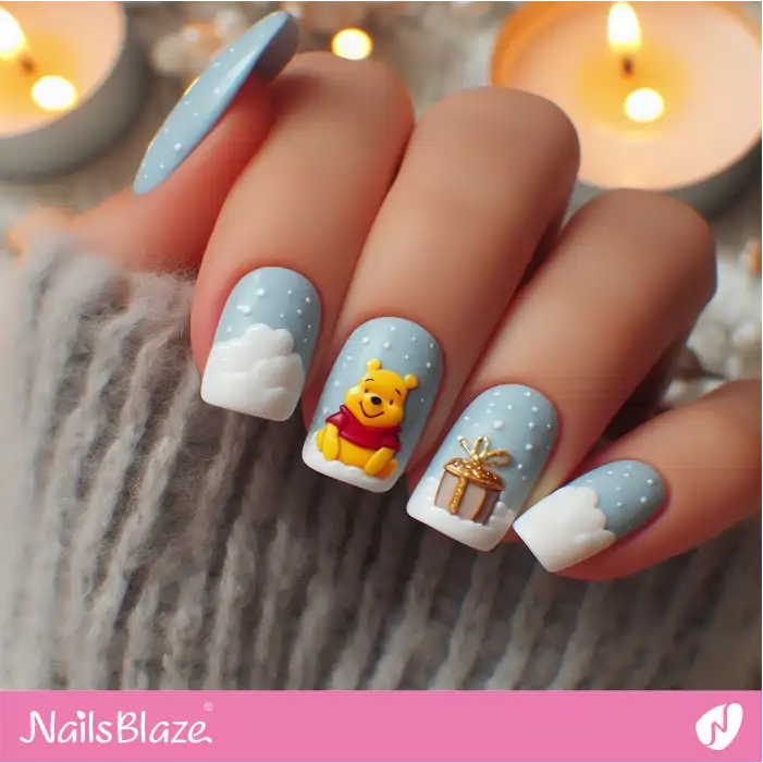Winnie the Pooh with Christmas Gift Nail Design | Cartoon Nails - NB1702